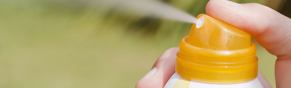 Closeup of aerosol sunscreen